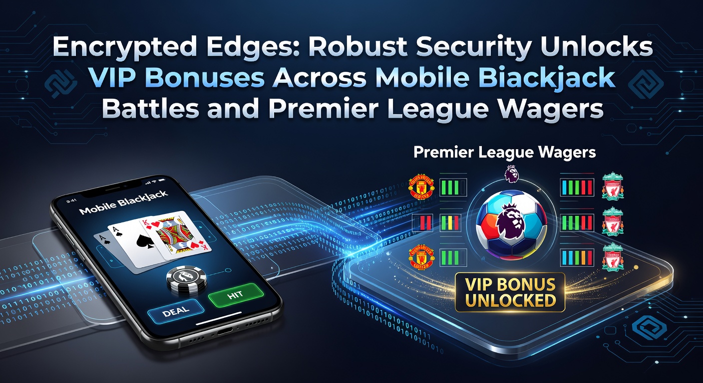 Mobiler Bildschirm zeigt verschlüsselte Blackjack-Partie mit Premier-League-Wettoptionen und VIP-Bonus-Symbolen